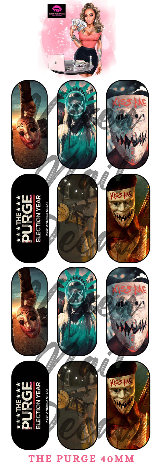 Purge - Scary Movie Waterslide Nail Decals - Nail Wraps - Nail Designs - Nail Art