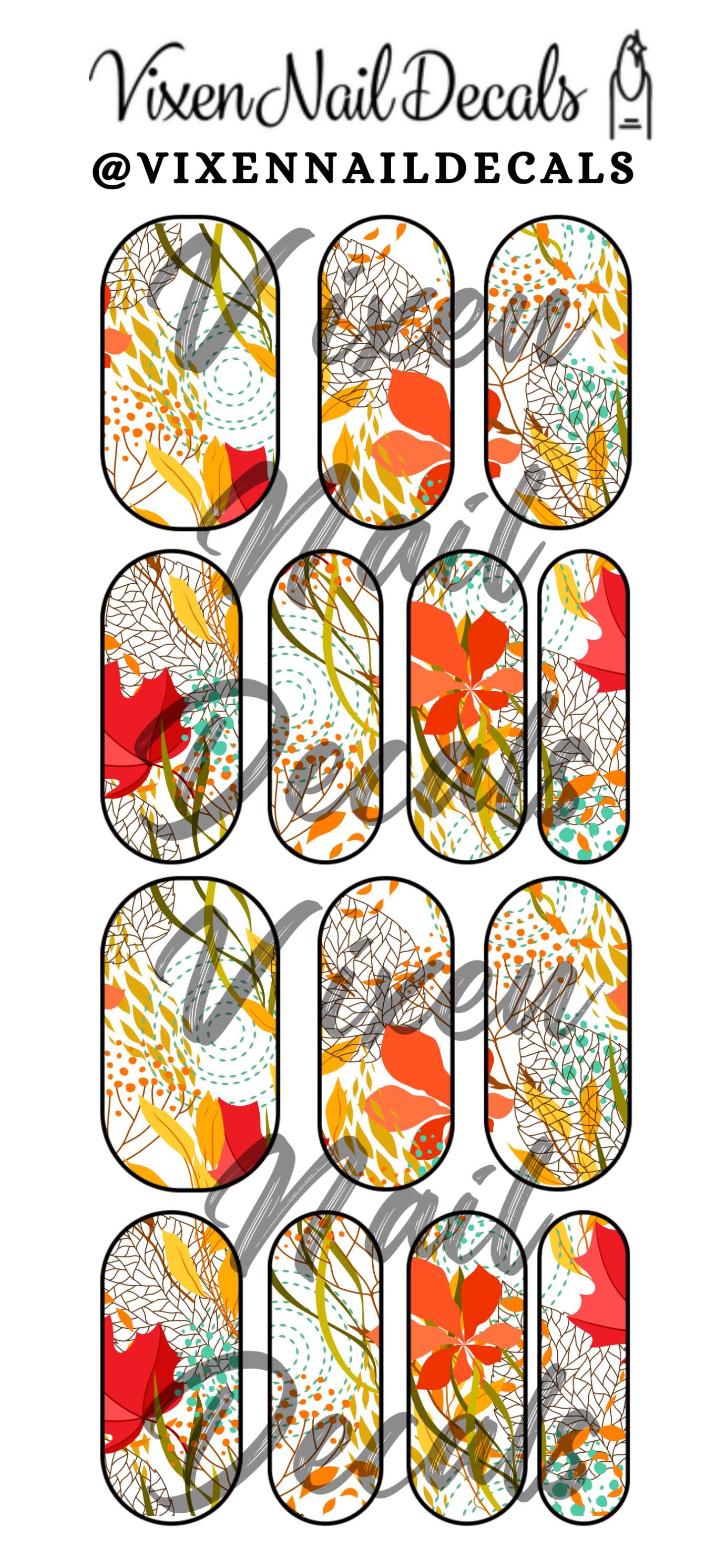 Fall Pattern Waterslide Nail Decals - Nail Wraps - Nail Designs - Nail Art
