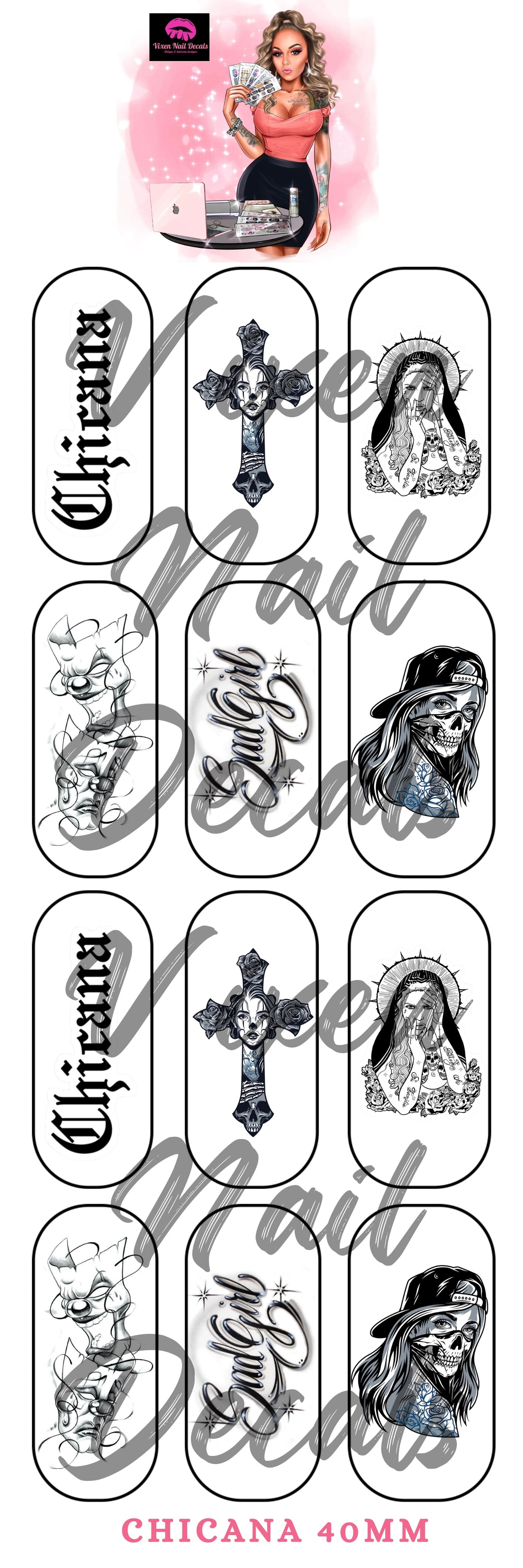 Chicana - Sad Girl Waterslide Nail Decals - Nail Wraps - Nail Designs - Nail Art