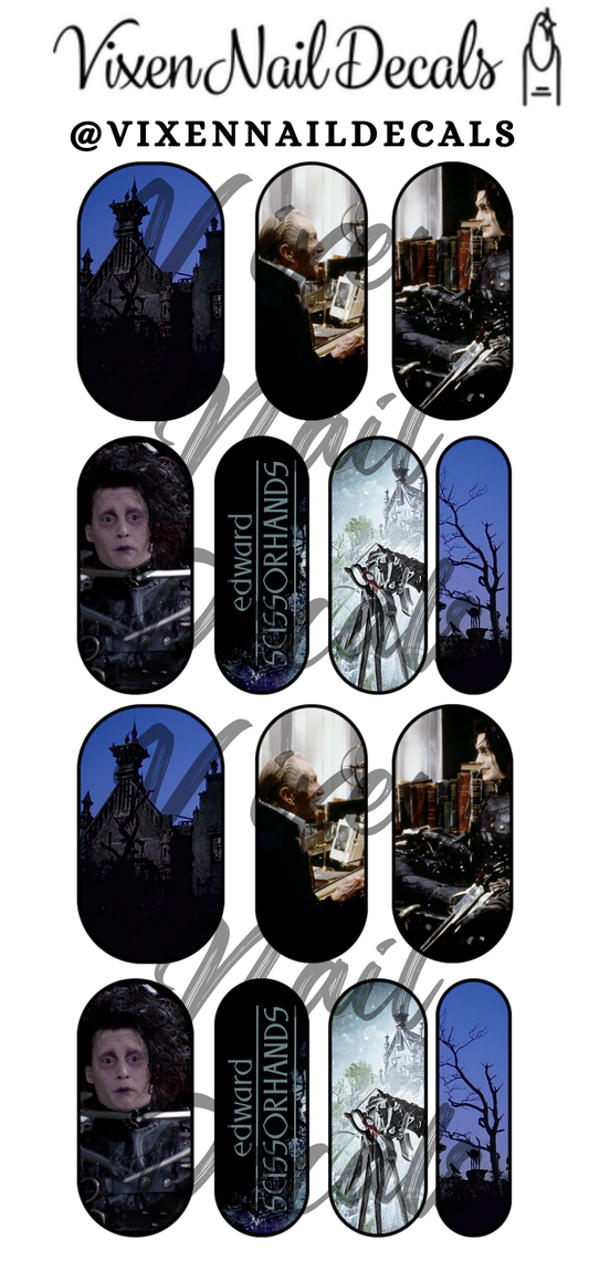 Ed Scissorhands Waterslide Nail Decals - Nail Wraps - Nail Designs - Nail Art