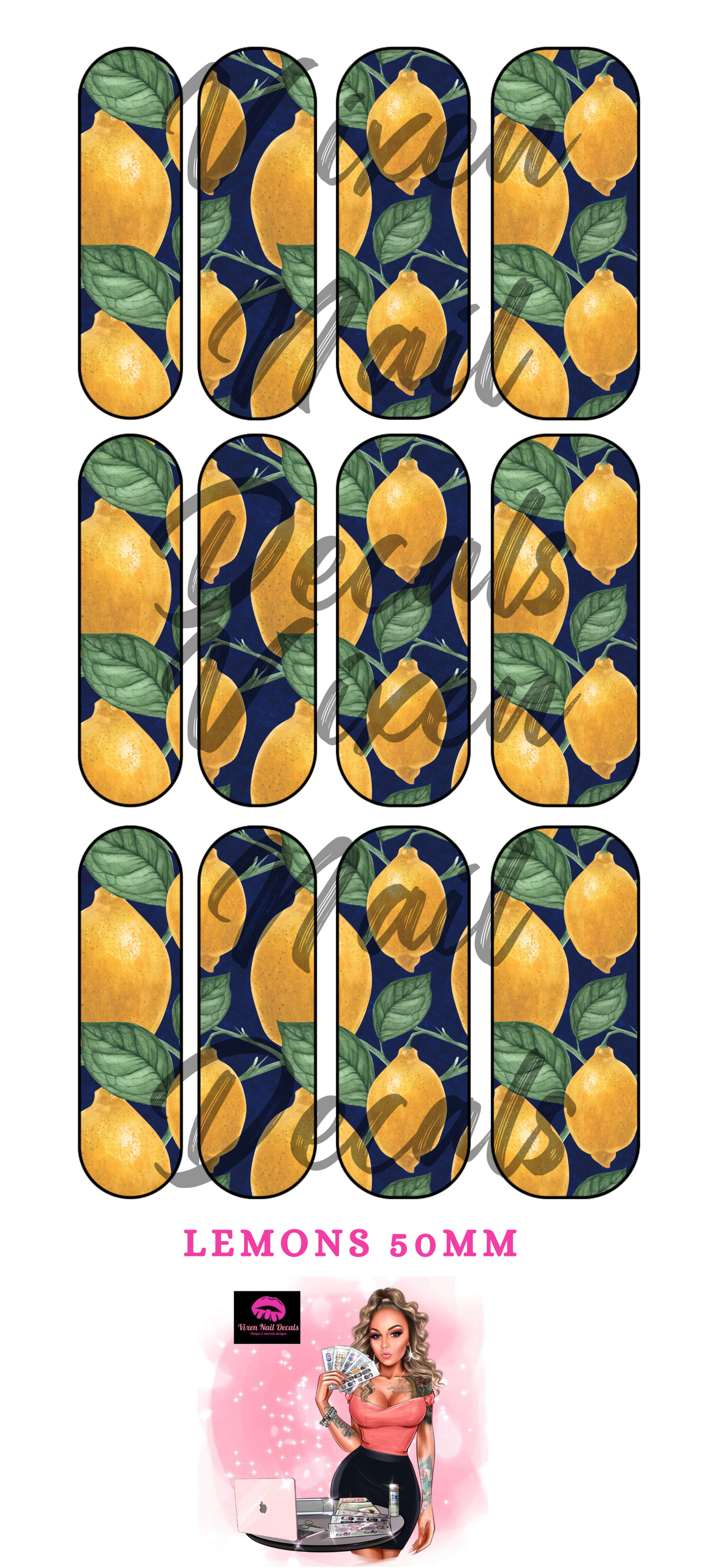 Lemons - Fruit Waterslide Nail Decals - Nail Wraps - Nail Designs - Nail Art