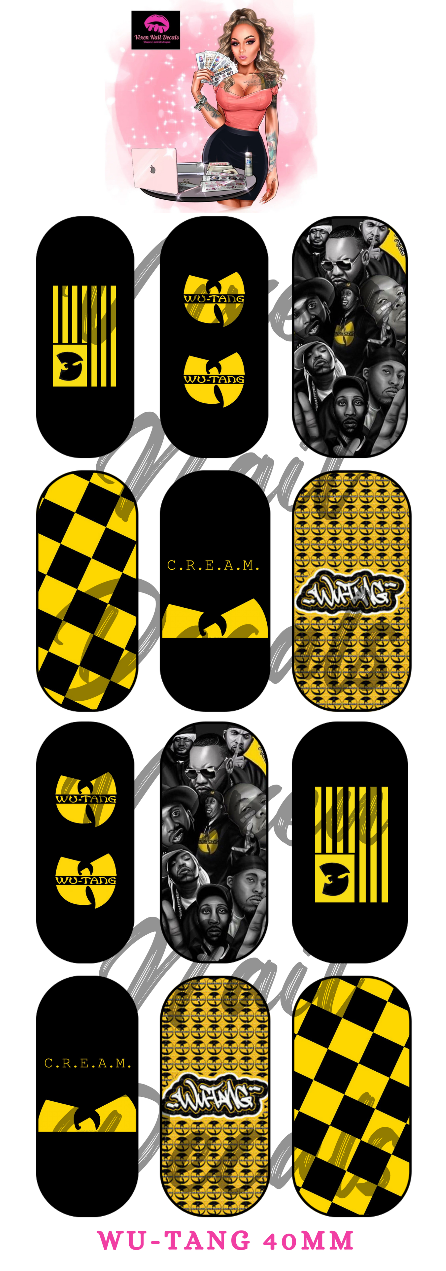Wu-Tang - Bees - Checkered Waterslide Nail Decals - Nail Wraps - Nail Designs - Nail Art