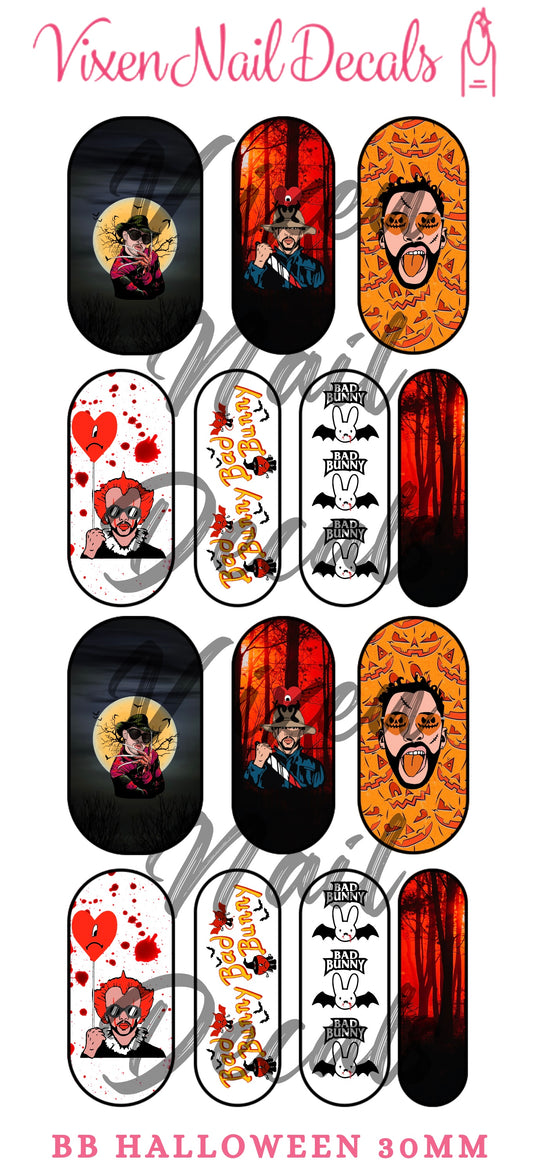 Bad Bunny Halloween Waterslide Nail Decals - Nail Wraps - Nail Designs - Nail Art