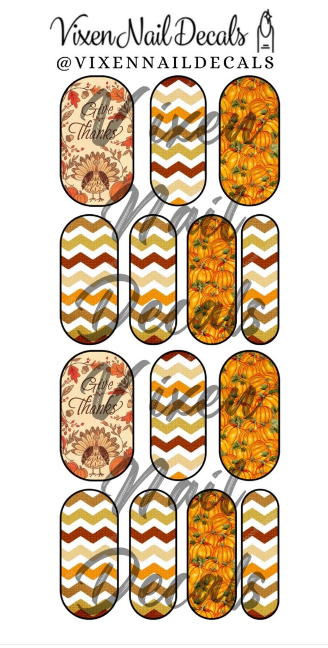 Chevron Give Thanks Waterslide Nail Decals - Nail Wraps - Nail Designs - Nail Art