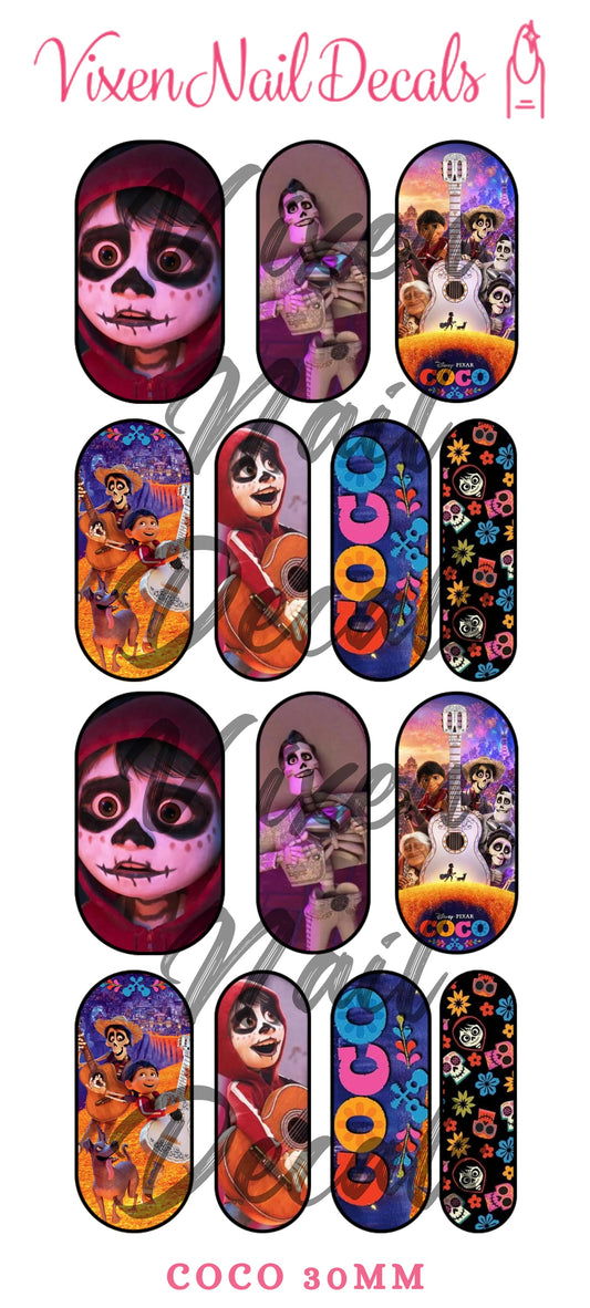 Coco - Sugar Skull Waterslide Nail Decals - Nail Wraps - Nail Designs - Nail Art