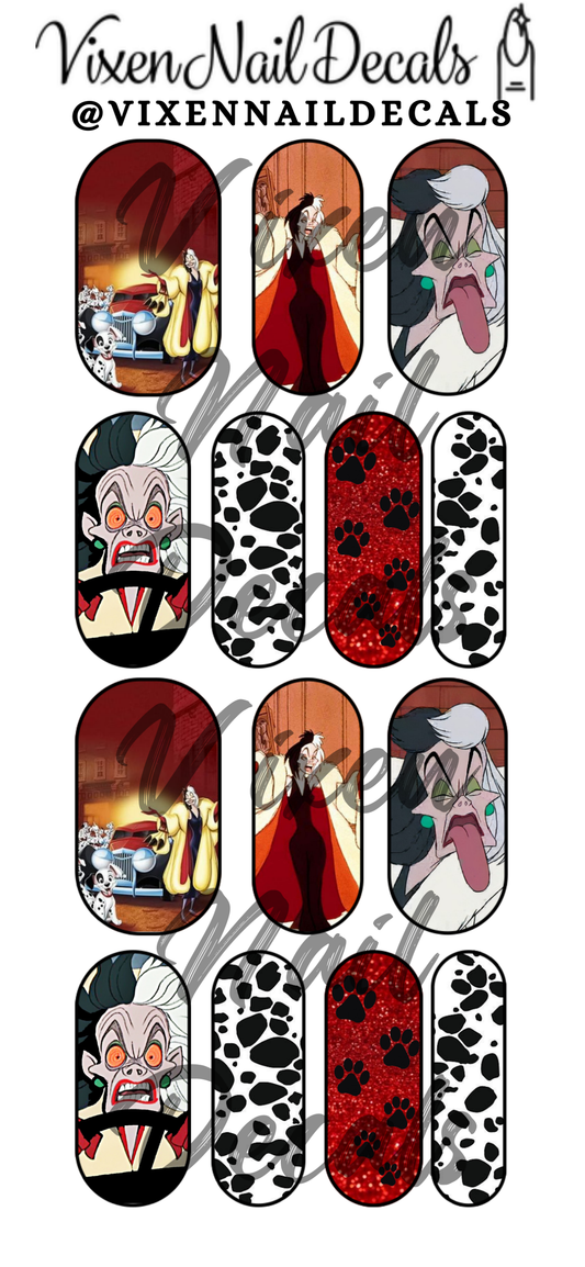 Cruella & 101 Puppies Waterslide Nail Decals - Nail Wraps - Nail Designs - Nail Art