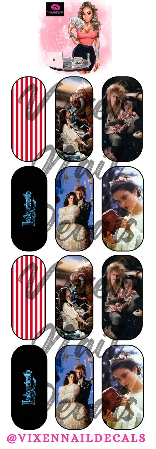 Labyrinth - David Bowie Waterslide Nail Decals - Nail Wraps - Nail Designs - Nail Art