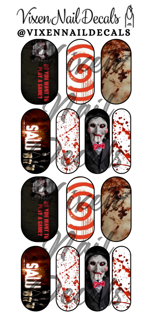 Saw - Scary Movie Waterslide Nail Decals - Nail Wraps - Nail Designs - Nail Art