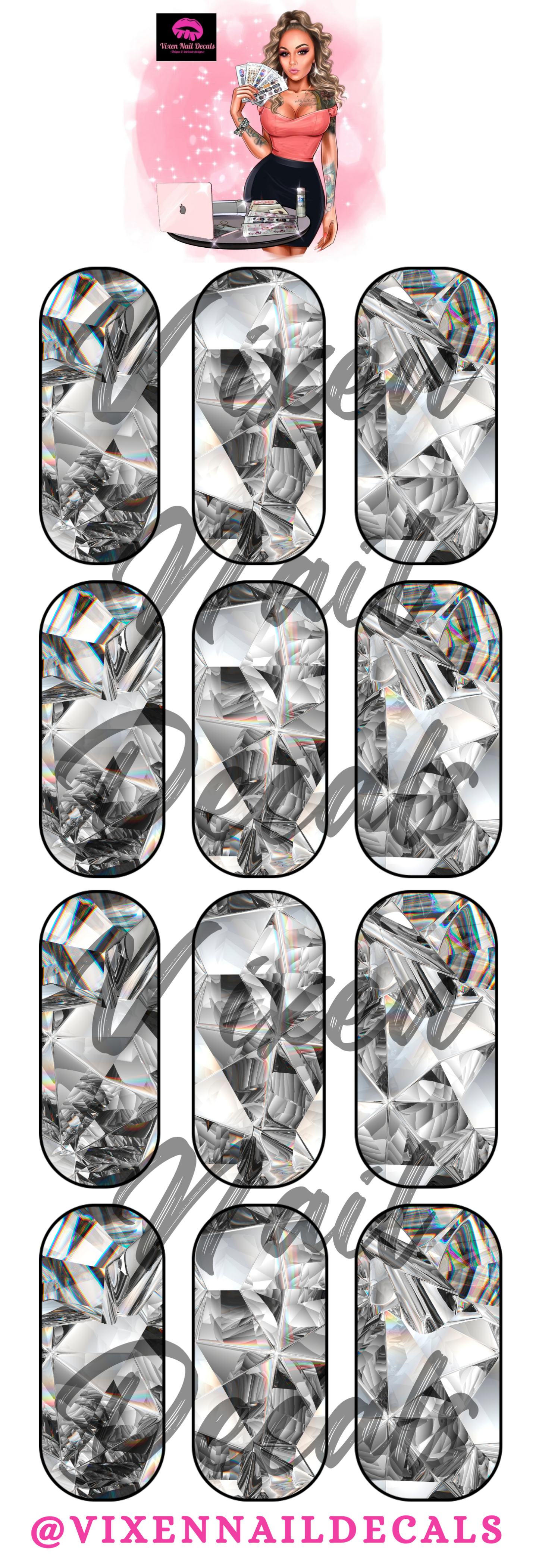Diamonds Waterslide Nail Decals - Nail Wraps - Nail Designs - Nail Art