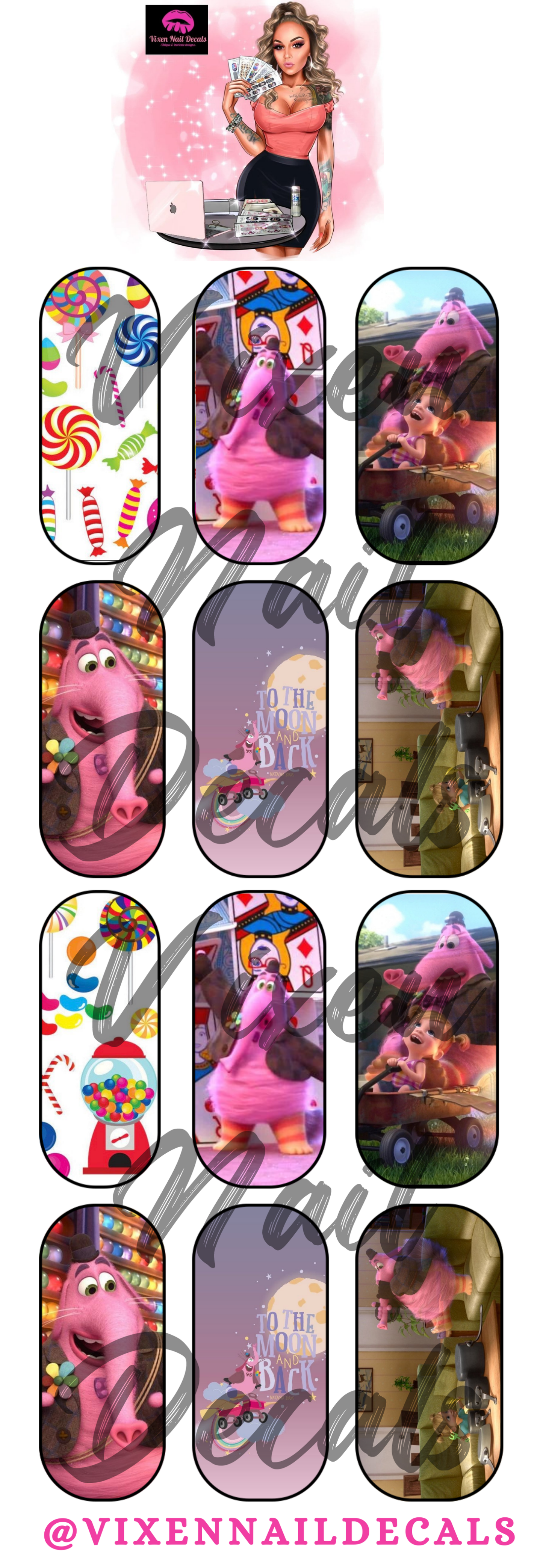 Bing Bong - Inside Out Waterslide Nail Decals - Nail Wraps - Nail Designs - Nail Art