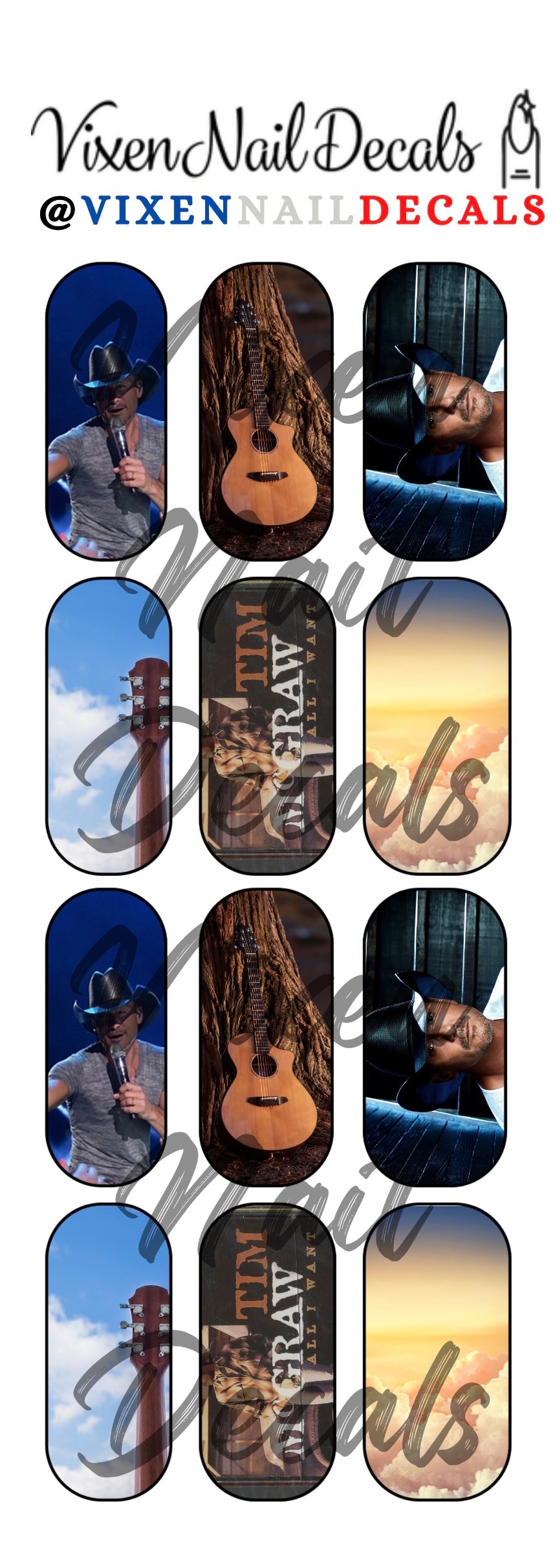 Tim McGraw - Country Waterslide Nail Decals - Nail Wraps - Nail Designs - Nail Art
