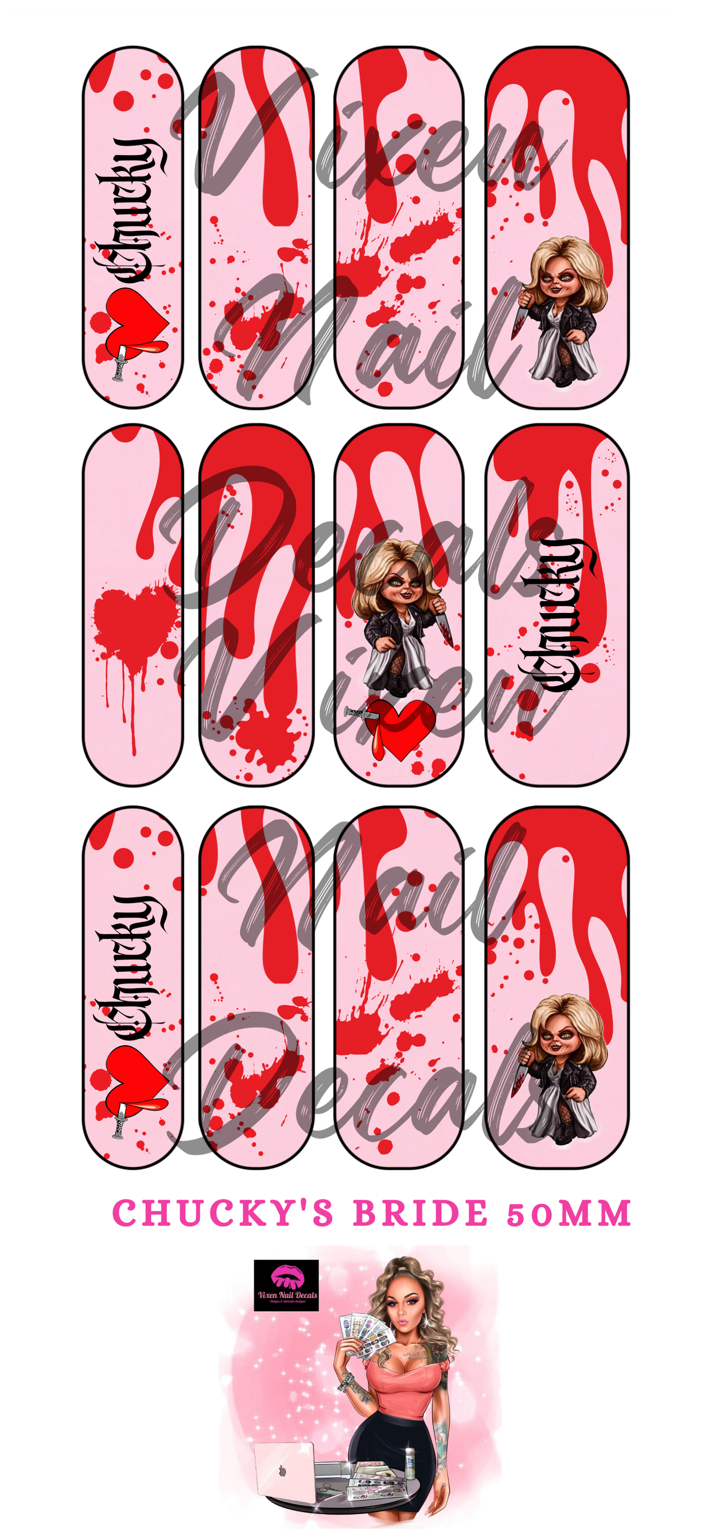 Chucky’s Bride - Tiffany Waterslide Nail Decals - Nail Wraps - Nail Designs - Nail Art