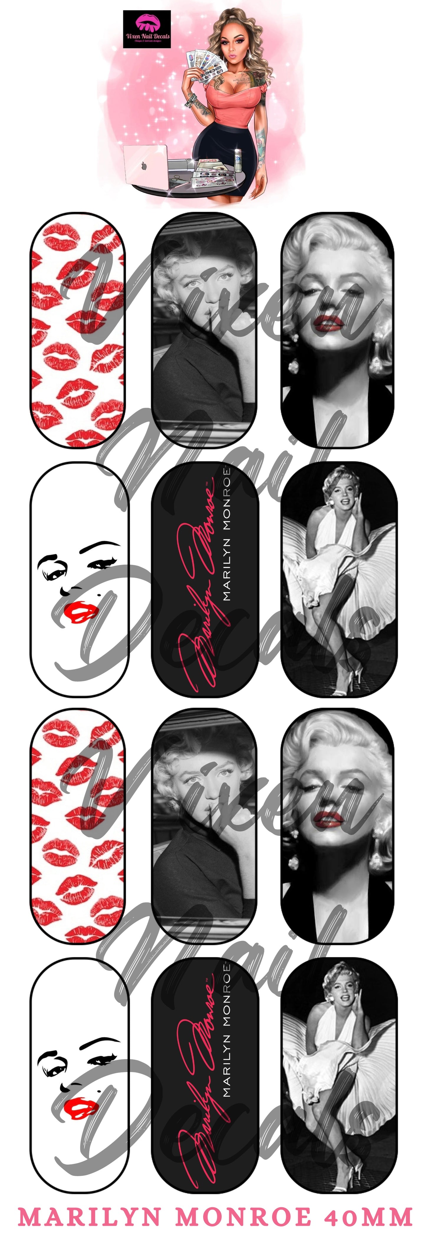 Marilyn Monroe Waterslide Nail Decals - Nail Wraps - Nail Designs - Nail Art