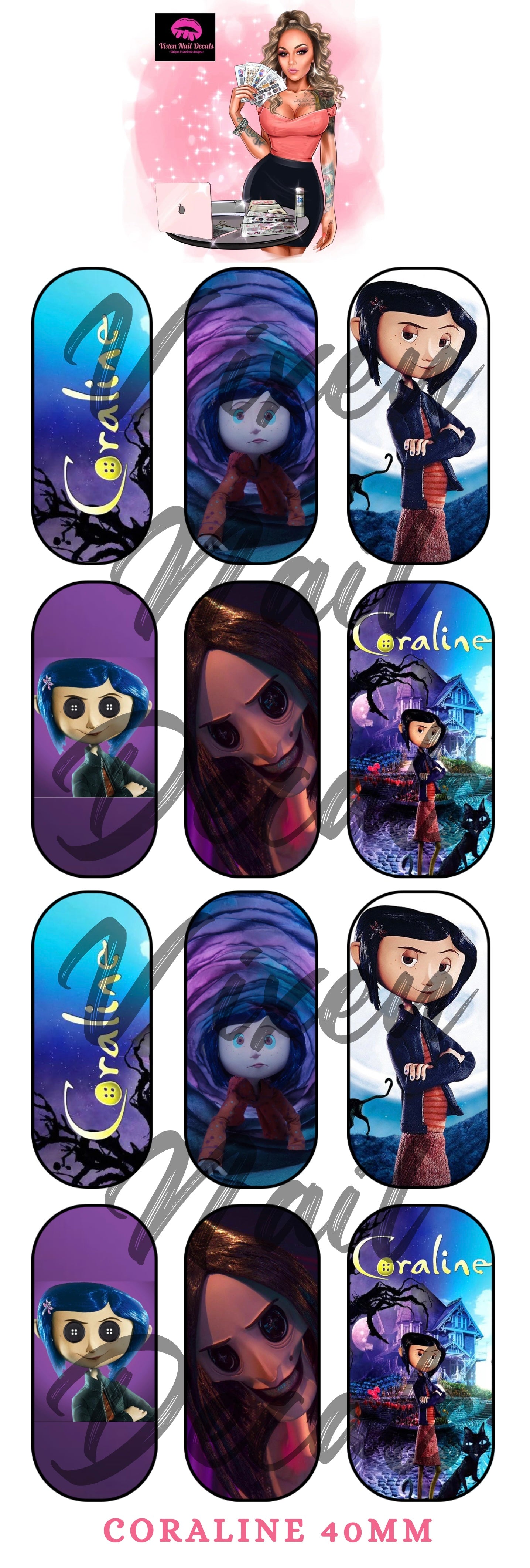 Coraline Waterslide Nail Decals - Nail Wraps - Nail Designs - Nail Art