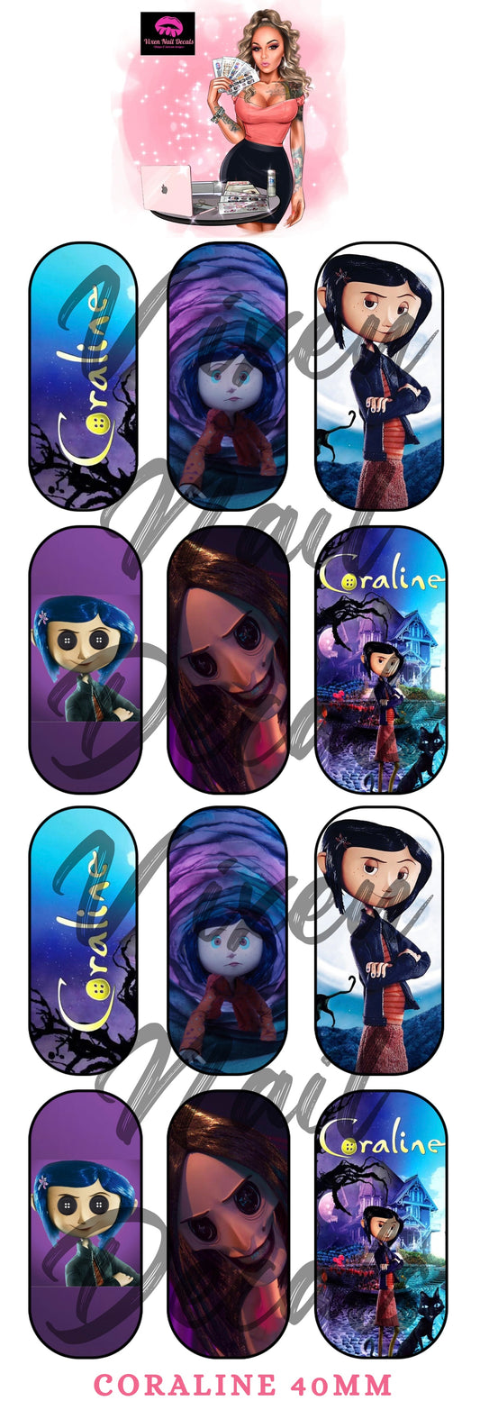 Coraline Waterslide Nail Decals - Nail Wraps - Nail Designs - Nail Art