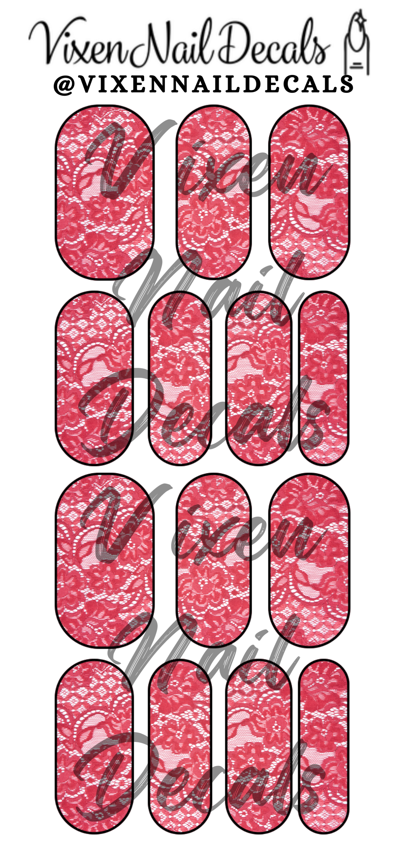 Red Lace - Valentine's Day Waterslide Nail Decals - Nail Wraps - Nail Designs - Nail Art