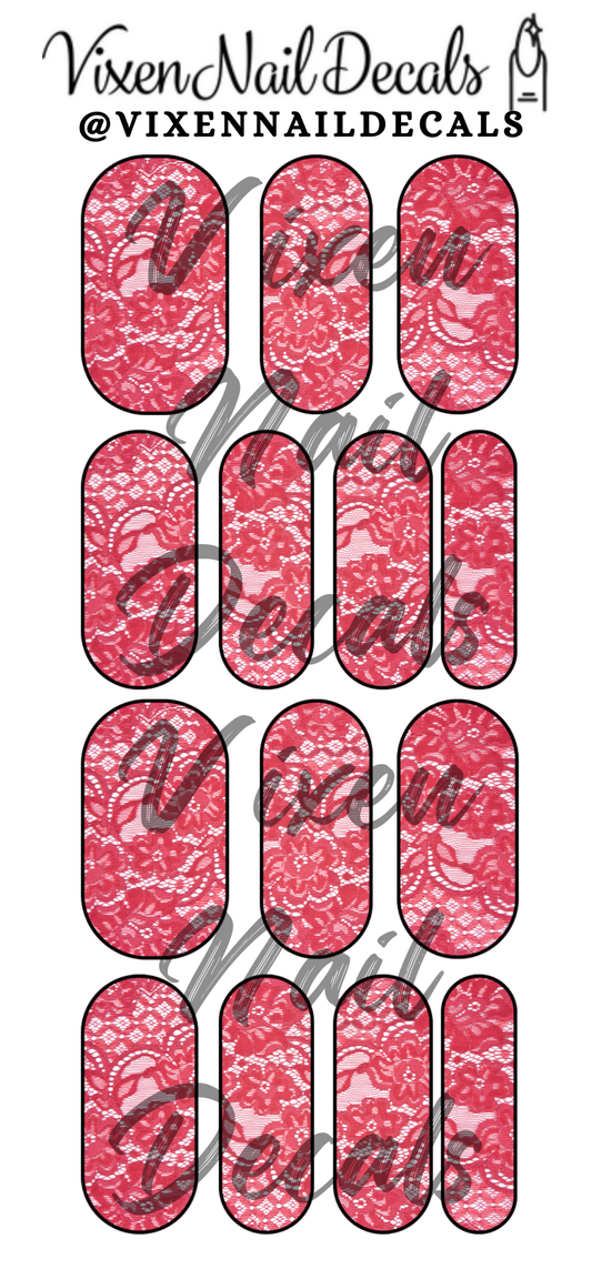 Red Lace - Valentine's Day Waterslide Nail Decals - Nail Wraps - Nail Designs - Nail Art