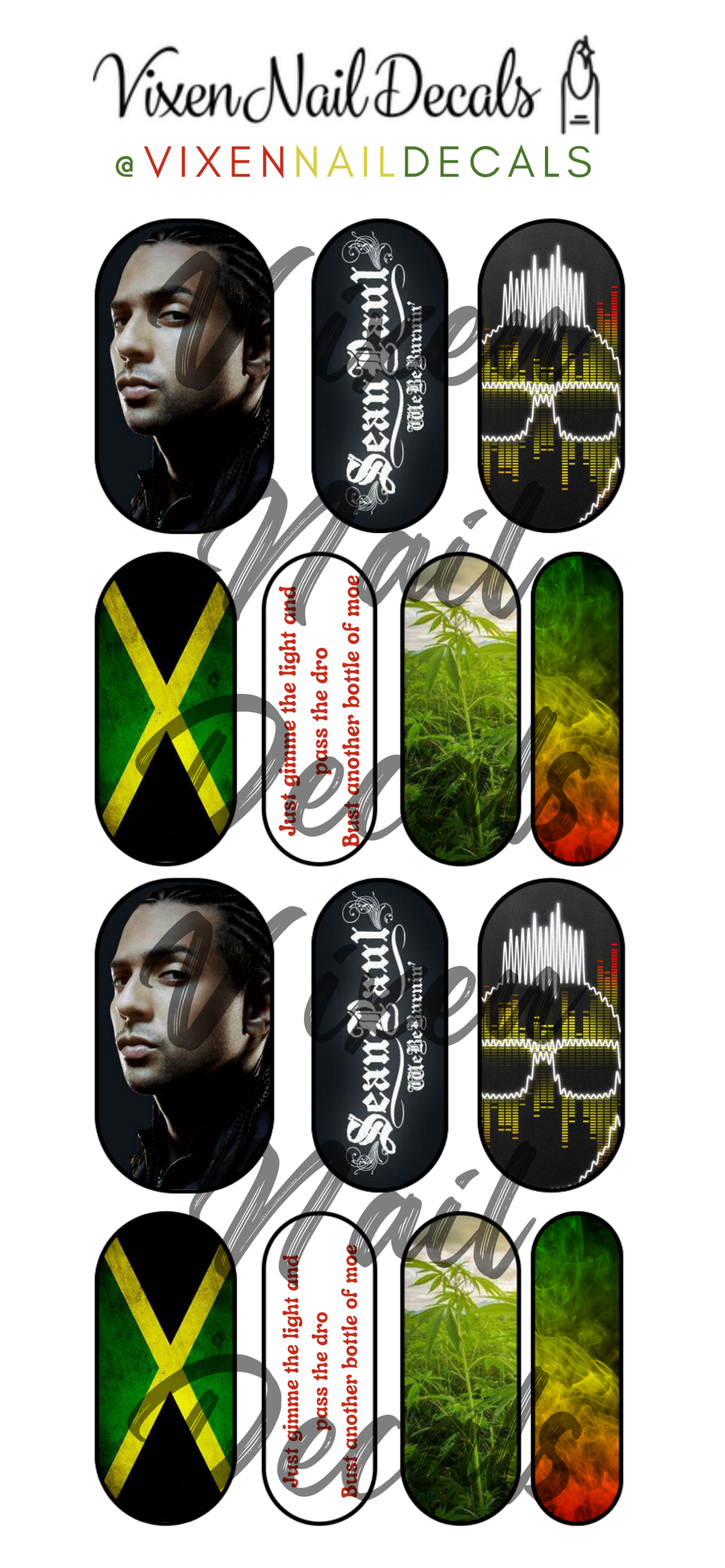 Sean Paul - Rasta Waterslide Nail Decals - Nail Wraps - Nail Designs - Nail Art