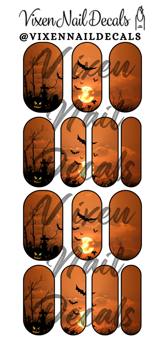Pumpkin & Bats - Halloween Waterslide Nail Decals - Nail Wraps - Nail Designs - Nail Art