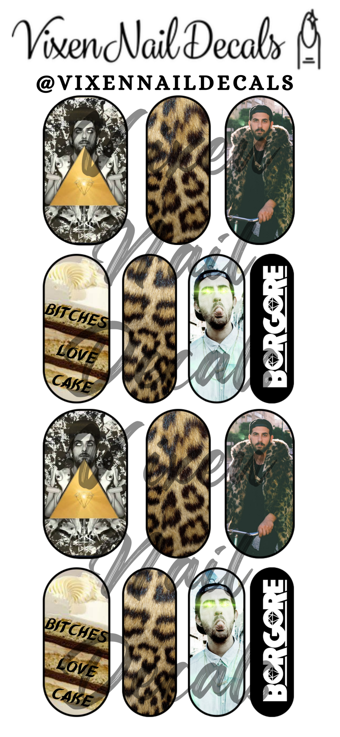 B*tches Love Cake - EDM DJ Waterslide Nail Decals - Nail Wraps - Nail Designs - Nail Art