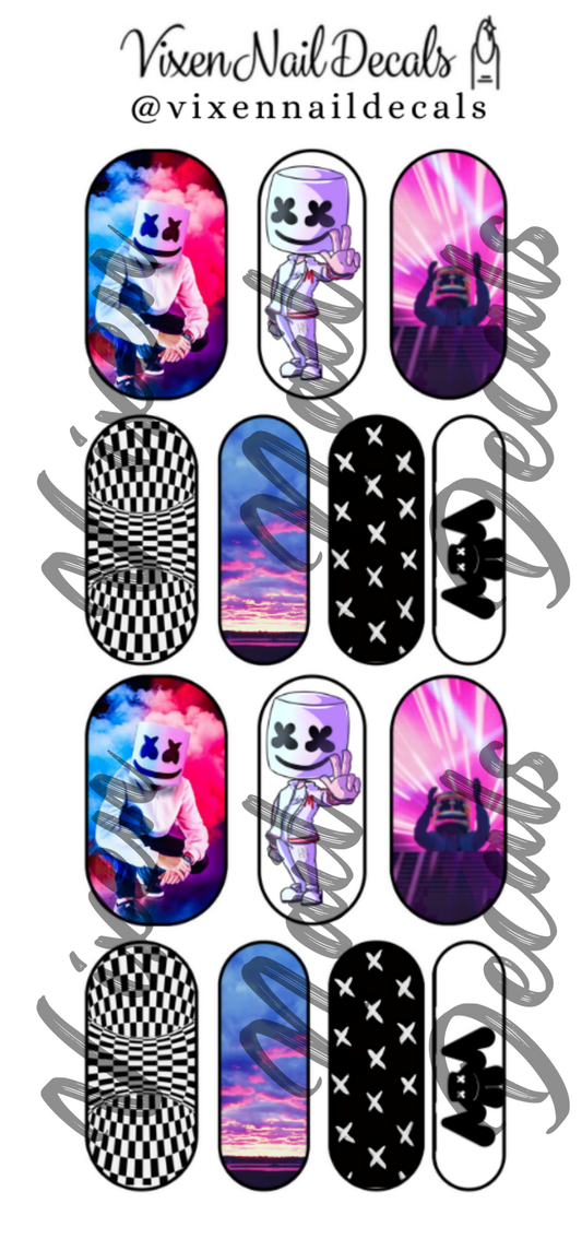 Marshmello EDM DJ Waterslide Nail Decals - Nail Wraps - Nail Designs - Nail Art