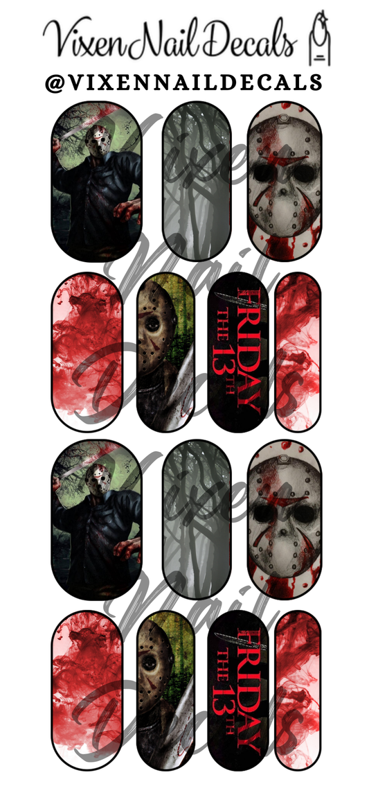 Jason Voorhees - Friday The 13th - Movie Waterslide Nail Decals - Nail Wraps - Nail Designs - Nail Art