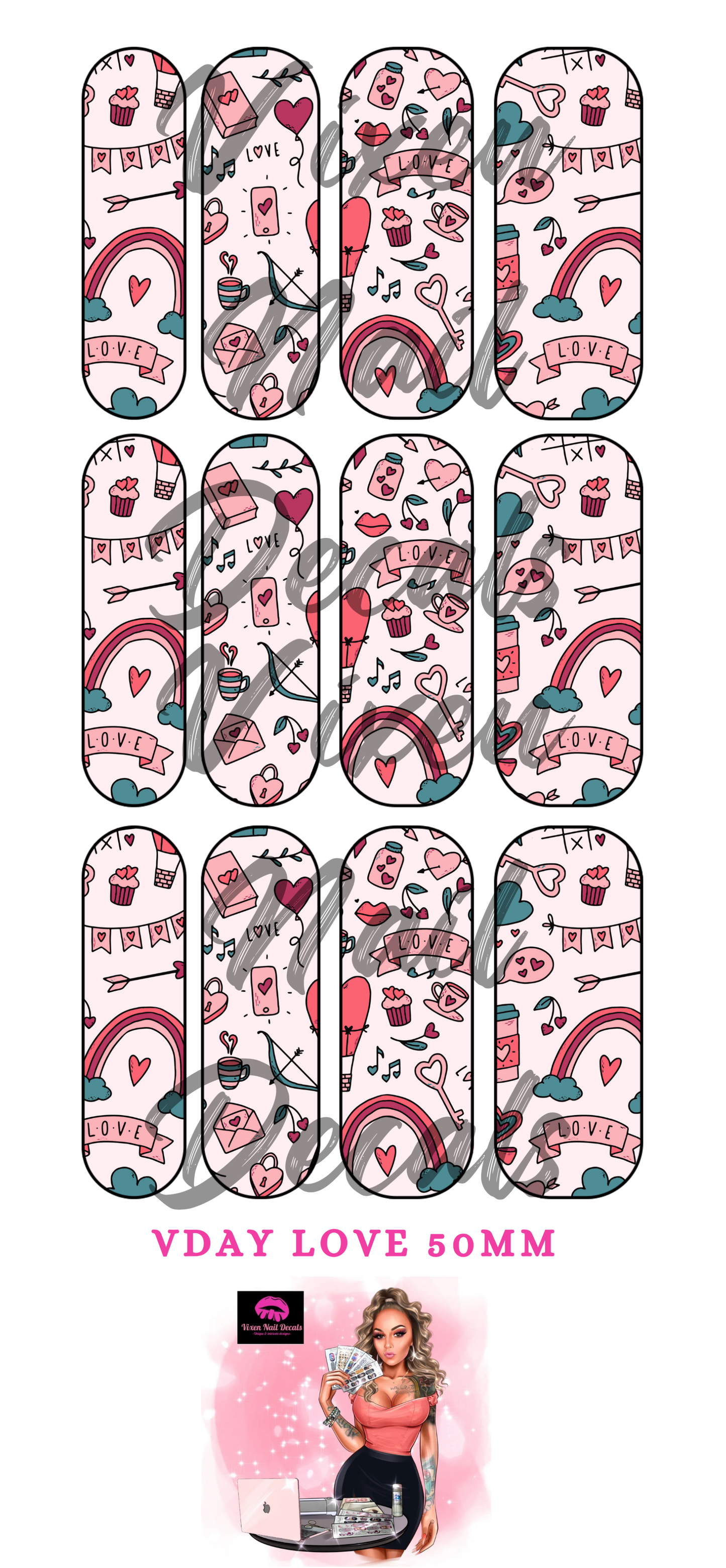 Valentine's Day - Love Waterslide Nail Decals - Nail Wraps - Nail Designs - Nail Art