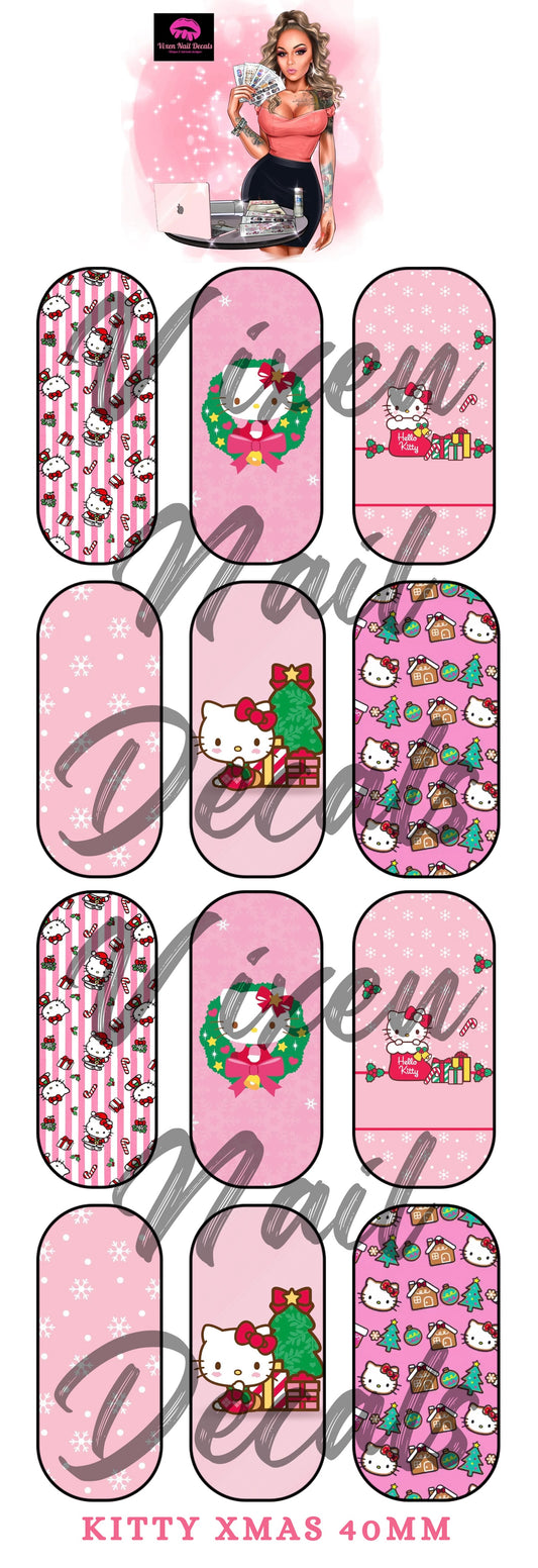 Kitty Christmas Waterslide Nail Decals - Nail Wraps - Nail Designs - Nail Art