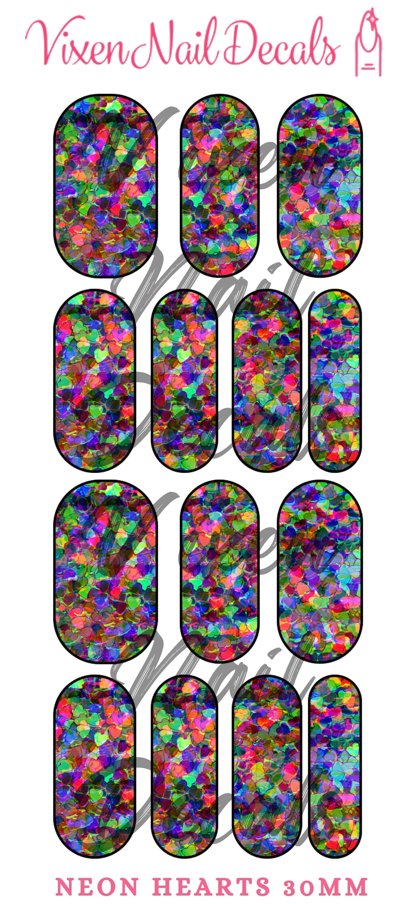 Neon Hearts Waterslide Nail Decals - Nail Wraps - Nail Designs - Nail Art
