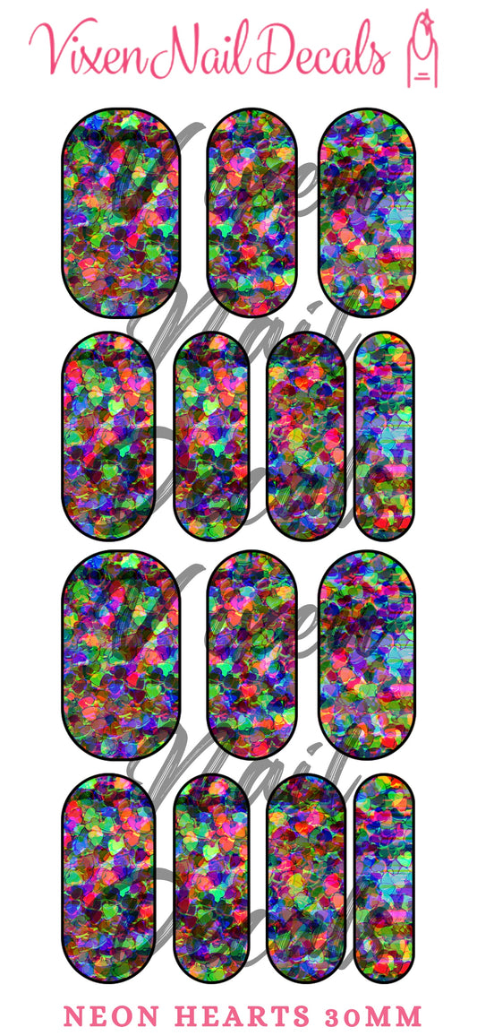 Neon Hearts Waterslide Nail Decals - Nail Wraps - Nail Designs - Nail Art