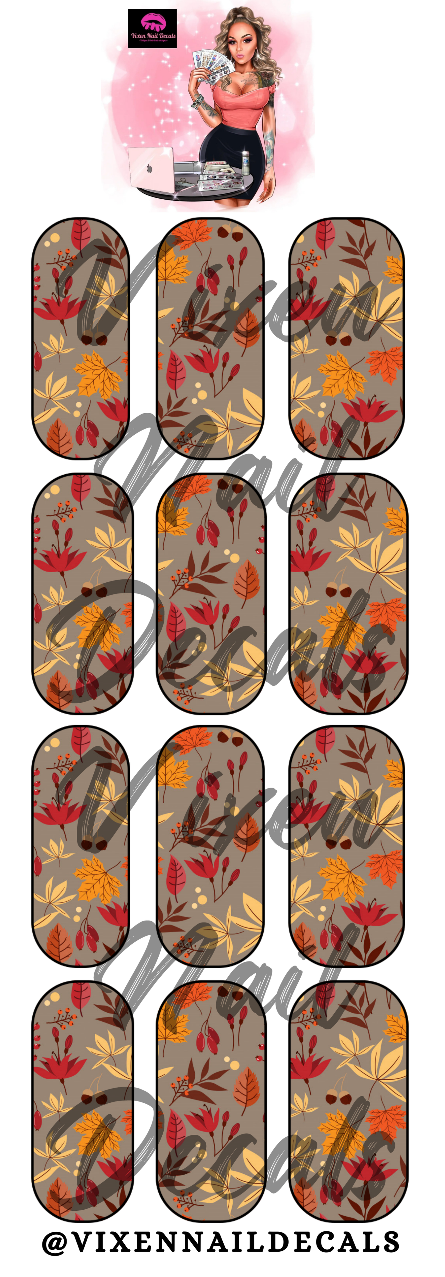 Fall Autumn Leaves Waterslide Nail Decals - Nail Wraps - Nail Designs - Nail Art