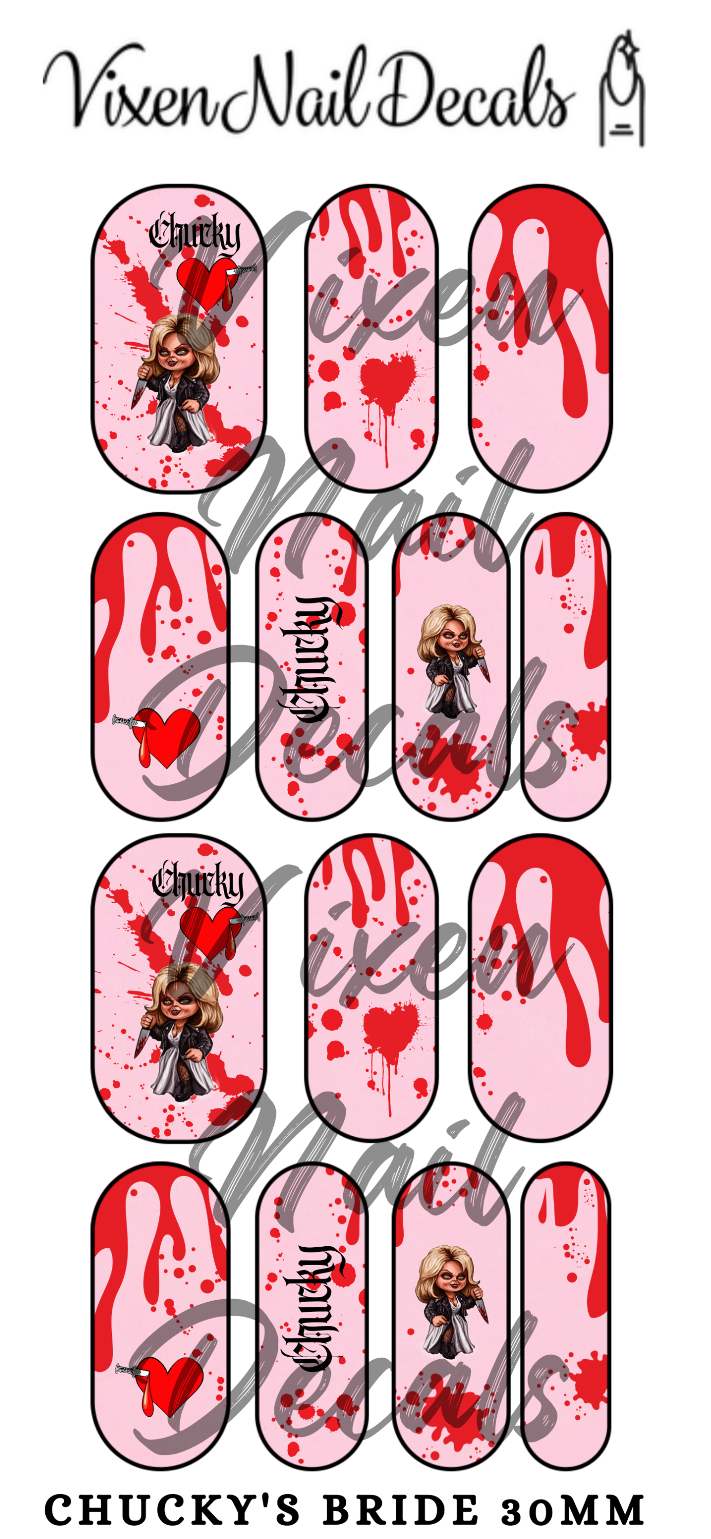 Chucky’s Bride - Tiffany Waterslide Nail Decals - Nail Wraps - Nail Designs - Nail Art