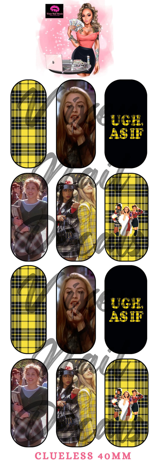 Clueless - Ugh, As If Waterslide Nail Decals - Nail Wraps - Nail Designs - Nail Art