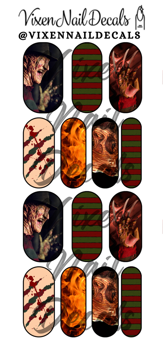 Freddy Krueger Waterslide Nail Decals - Nail Wraps - Nail Designs - Nail Art