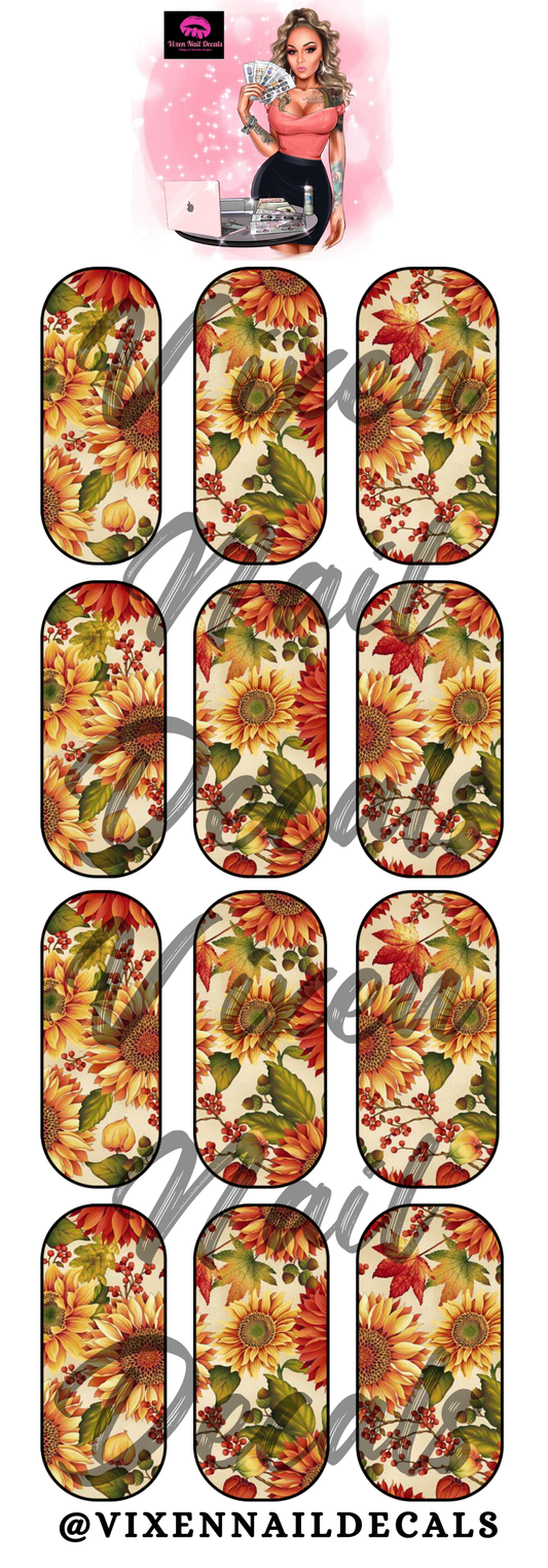 Fall Sunflower Waterslide Nail Decals - Nail Wraps - Nail Designs - Nail Art