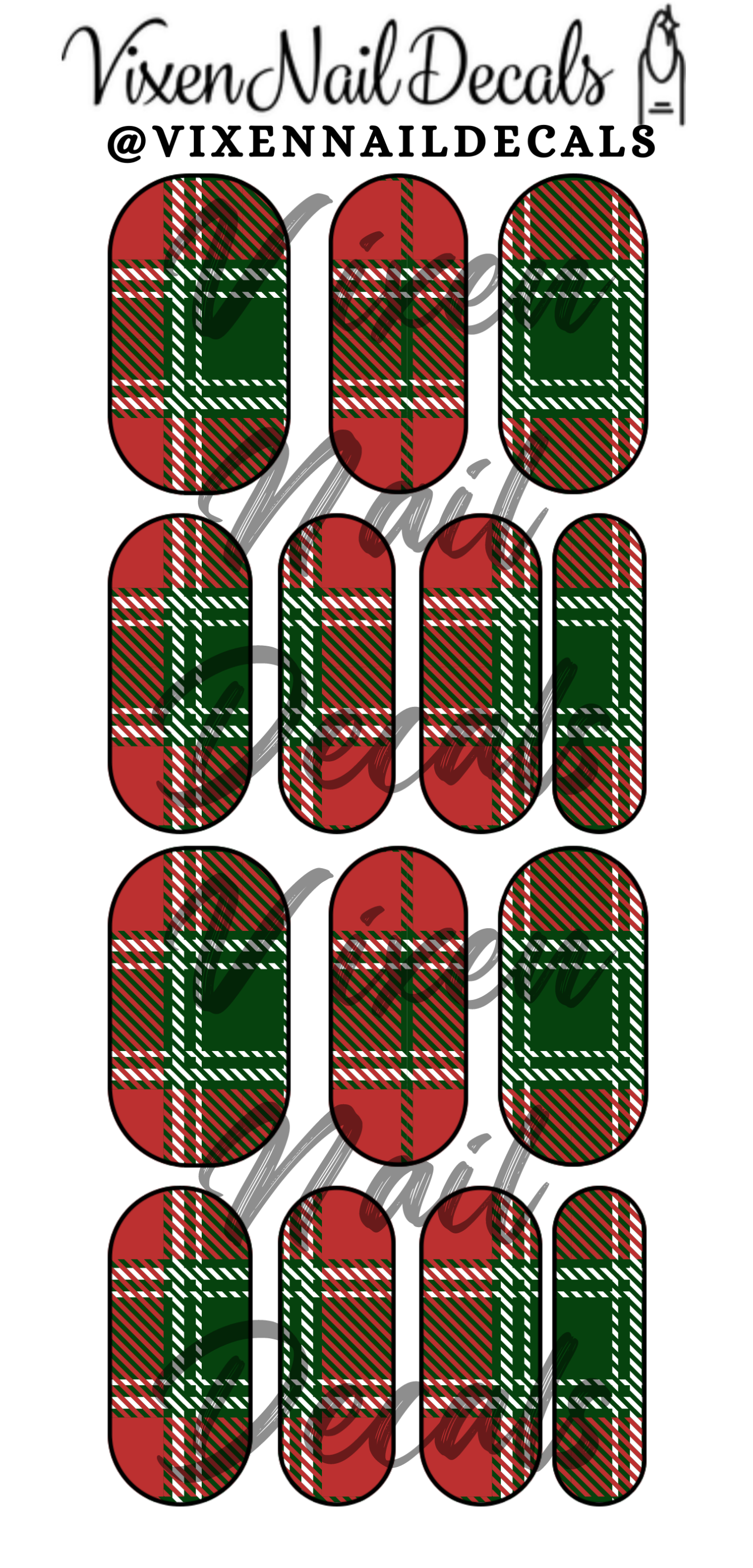 Christmas Plaid Waterslide Nail Decals - Nail Wraps - Nail Designs - Nail Art
