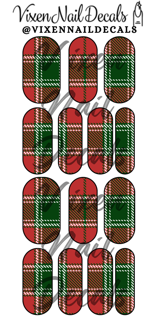 Christmas Plaid Waterslide Nail Decals - Nail Wraps - Nail Designs - Nail Art
