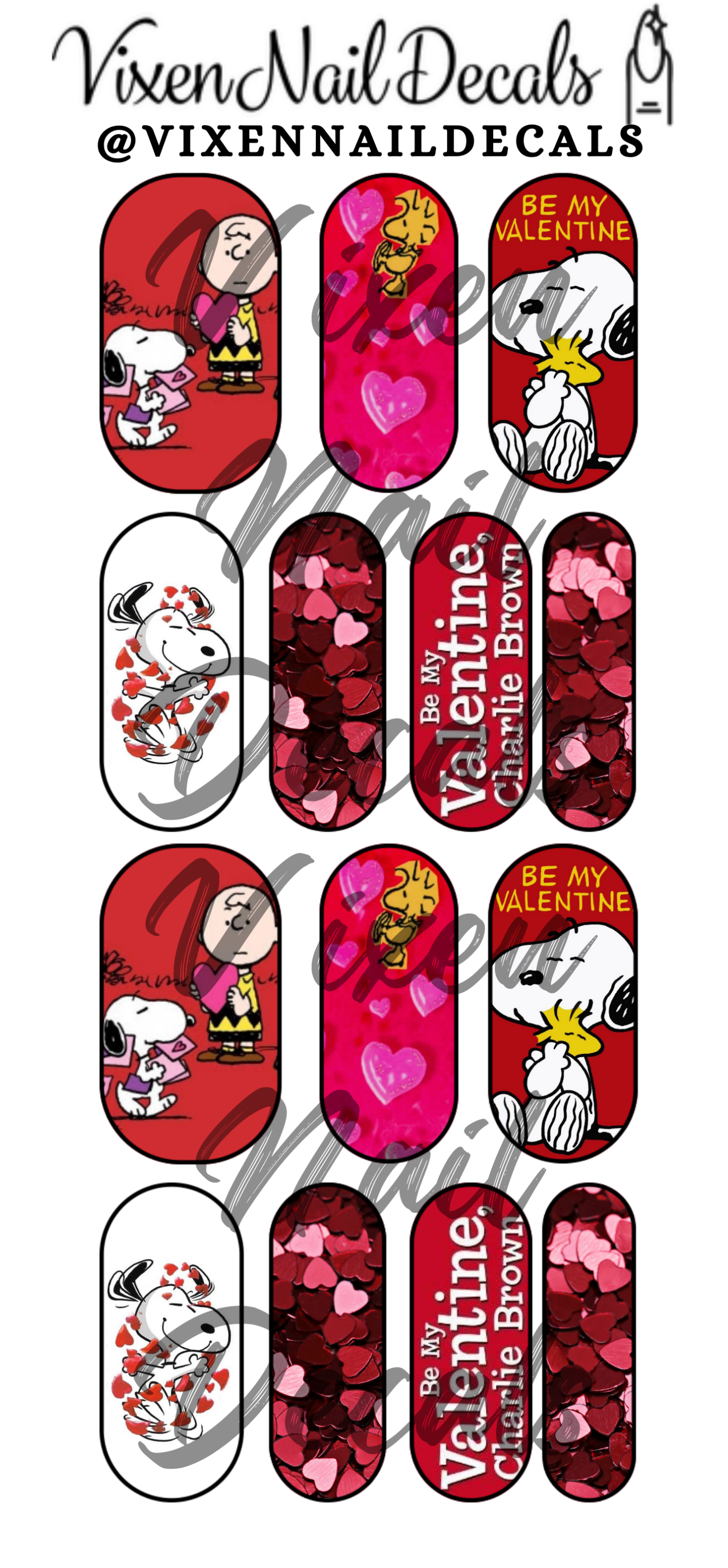 Peanut's - Valentines Day Waterslide Nail Decals - Nail Wraps - Nail Designs - Nail Art