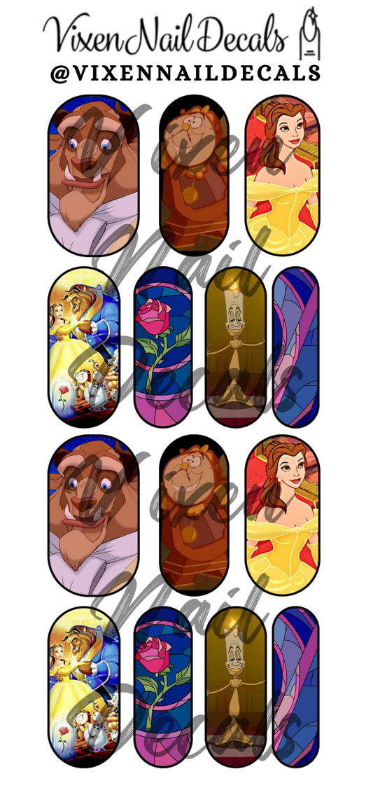 Belle & Beast Waterslide Nail Decals - Nail Wraps - Nail Designs - Nail Art