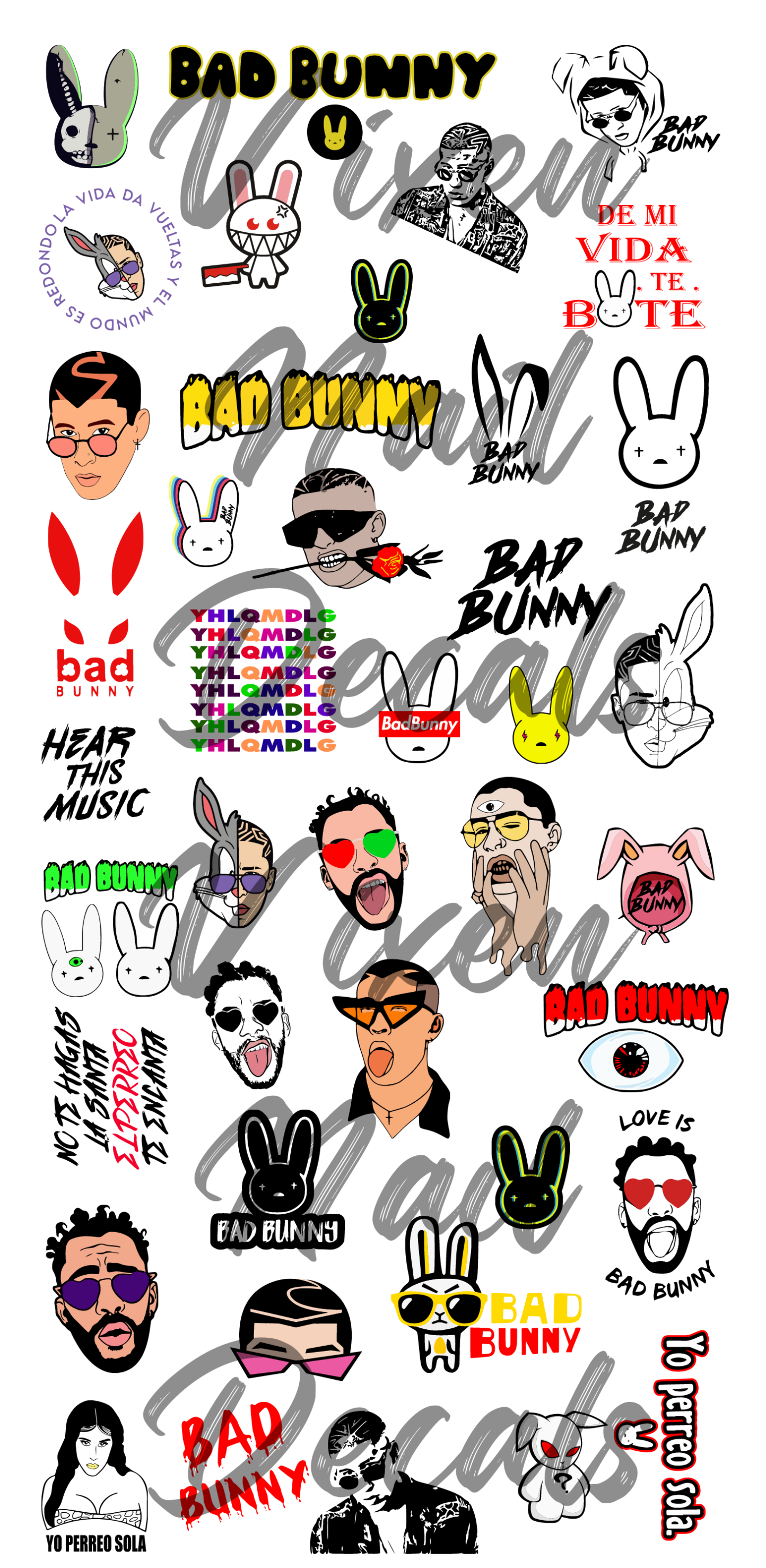 Bad Bunny Mini Waterslide Nail Decals - Nail Wraps - Nail Designs - Nail Art