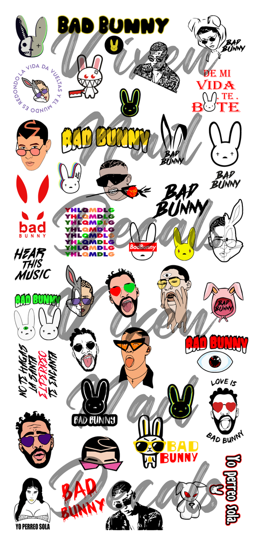 Bad Bunny Mini Waterslide Nail Decals - Nail Wraps - Nail Designs - Nail Art