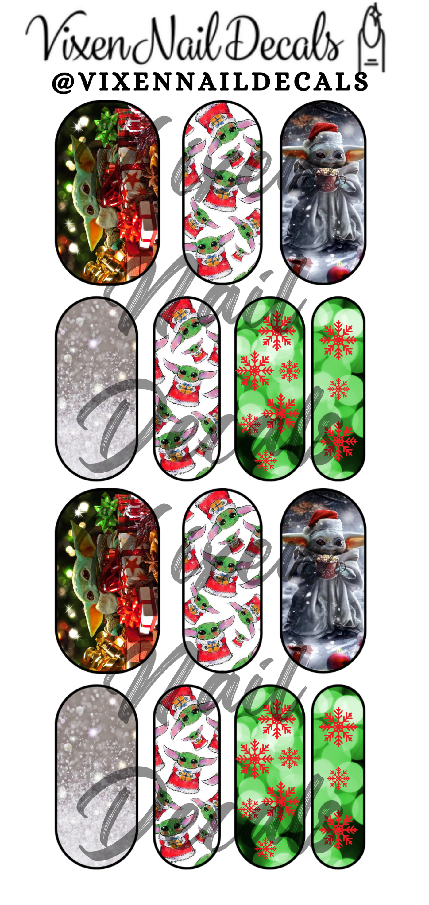 Baby Yoda - Christmas Waterslide Nail Decals - Nail Wraps - Nail Designs - Nail Art