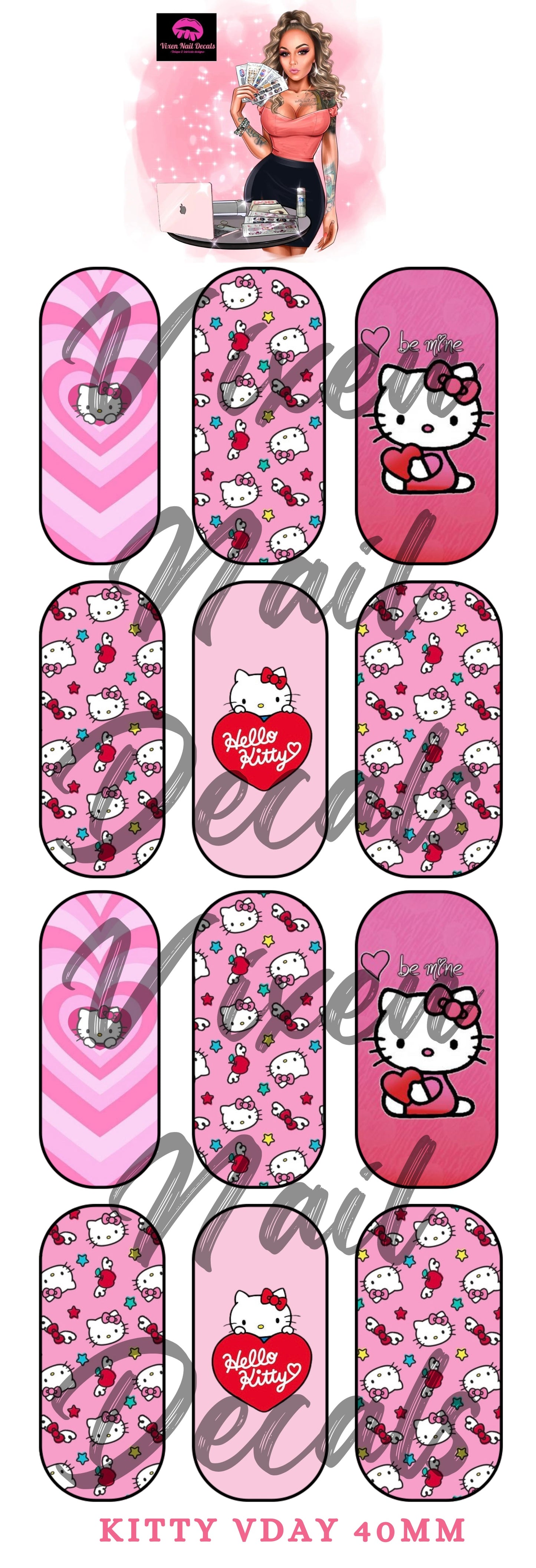 Kitty Valentine’s Day - Heart Waterslide Nail Decals - Nail Wraps - Nail Designs - Nail Art