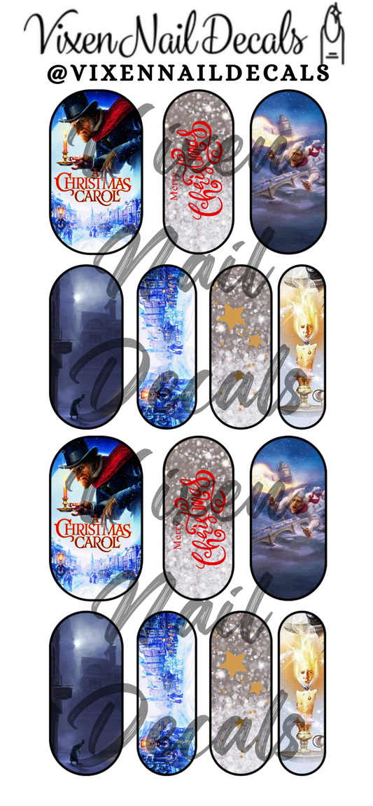 Christmas Carol Waterslide Nail Decals - Nail Wraps - Nail Designs - Nail Art