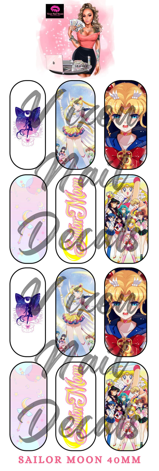 Sailor Girl - Moon Anime Waterslide Nail Decals - Nail Wraps - Nail Designs - Nail Art
