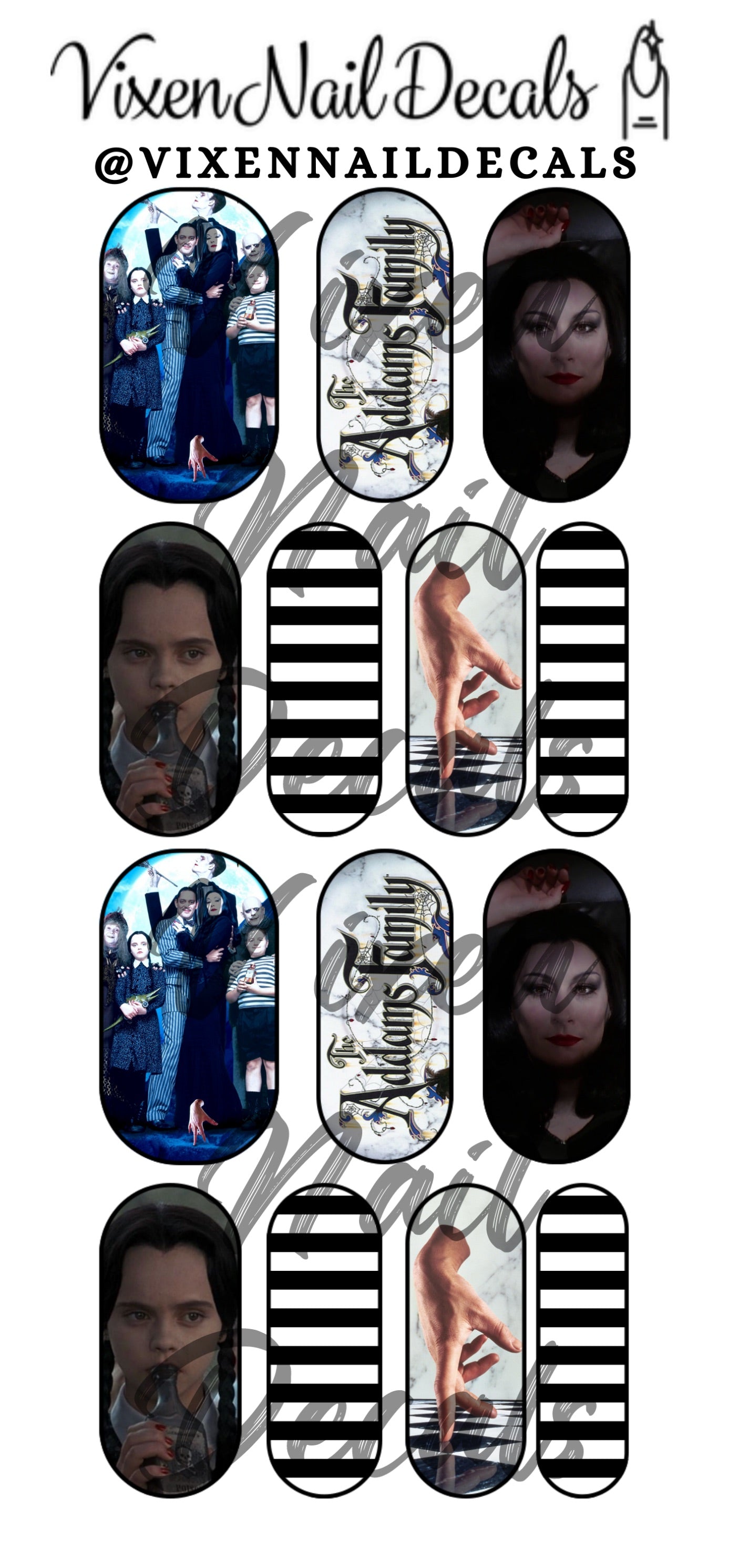 Addams Fam Waterslide Nail Decals - Nail Wraps - Nail Designs - Nail Art