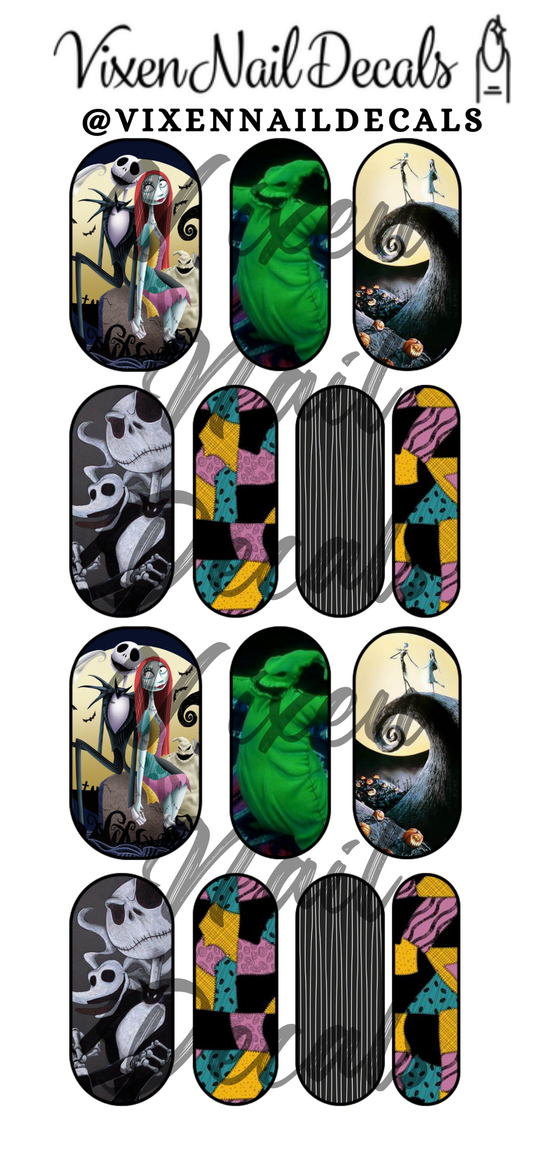 Nightmare Christmas - Jack/Sally - Halloween Waterslide Nail Decals - Nail Wraps - Nail Designs - Nail Art