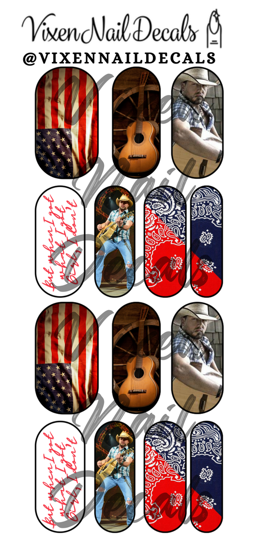 Jason Aldean - Country Waterslide Nail Decals - Nail Wraps - Nail Designs - Nail Art
