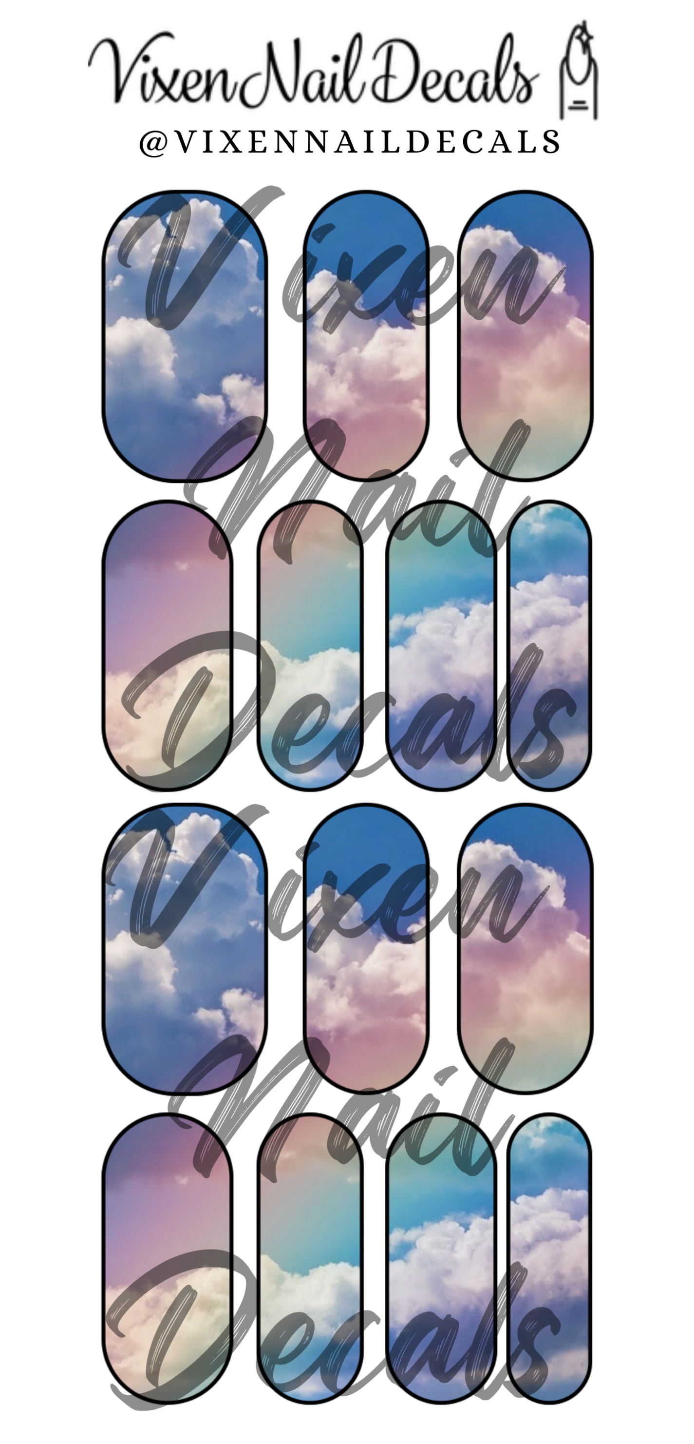 Rainbow - Clouds Waterslide Nail Decals - Nail Wraps - Nail Designs - Nail Art