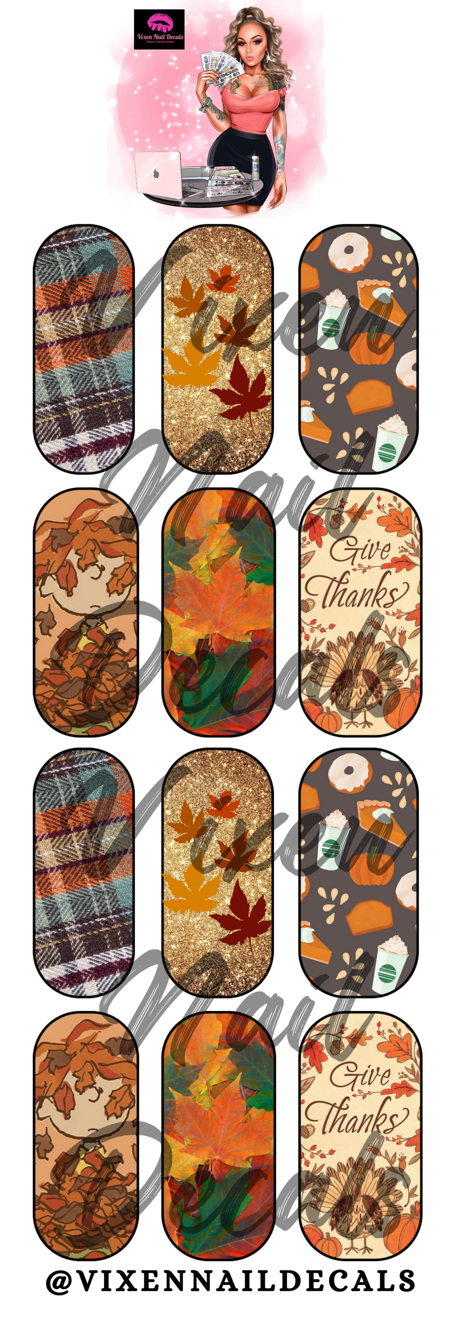 Thanksgiving Mixture - Fall Waterslide Nail Decals - Nail Wraps - Nail Designs - Nail Art